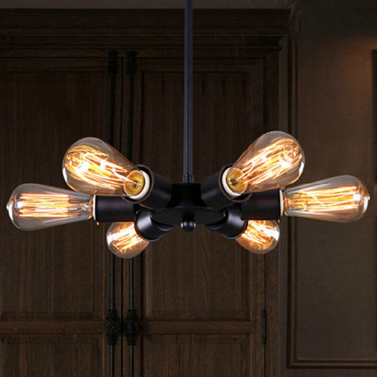 Suspension métallique réglable avec 6 ampoules - Idéal pour salle d'étude - Lustre industriel exposé en noir