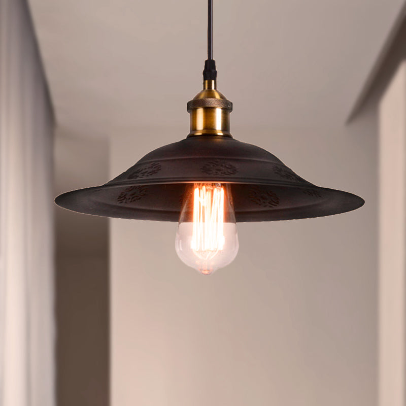 Vintage Style Black Metal Hanging Lamp - Bell Shade Pendant for Living Room