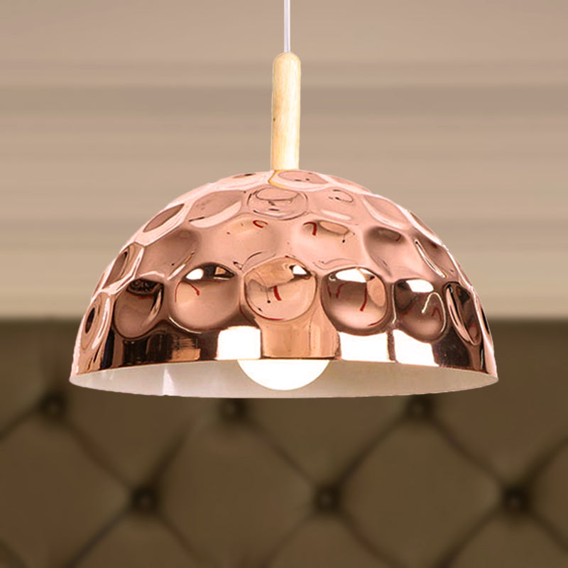 Retro Style Rose Gold Metal Dome Pendant Light For Dining Table / C
