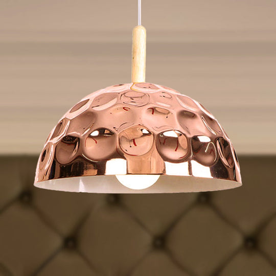 Retro Style Rose Gold Metal Dome Pendant Light For Dining Table / C