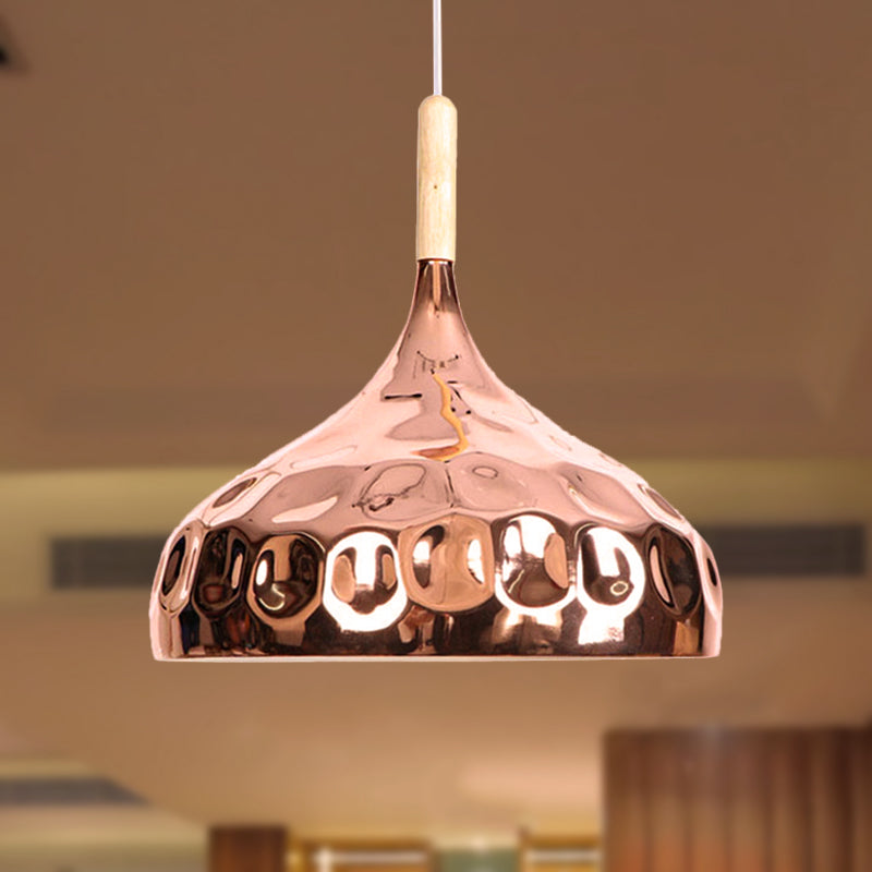 Retro Style Rose Gold Metal Dome Pendant Light For Dining Table