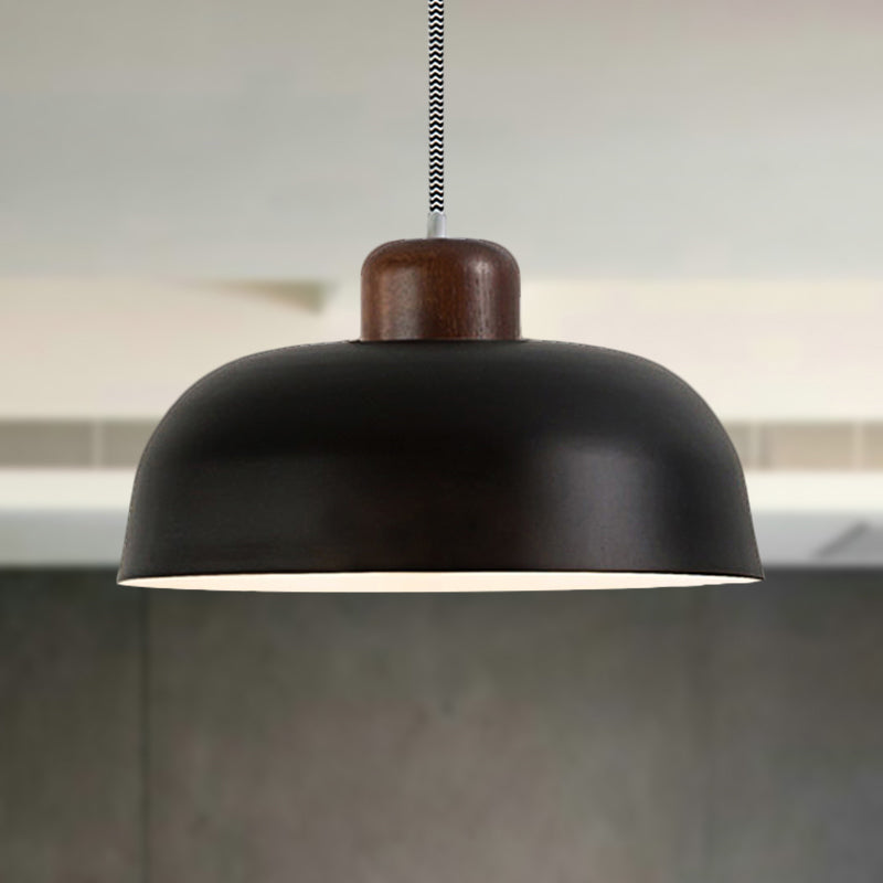 Lampe suspendue métallique de style vintage pour table à manger, avec abat-jour en forme de bol de 12"/15", 1 lumière en marron/noir