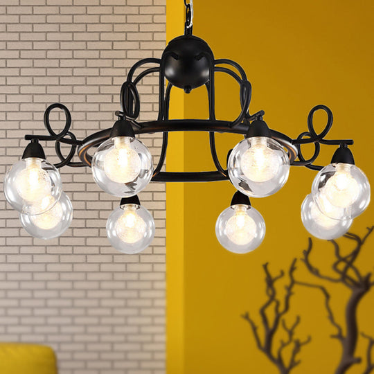 Rustic Mini Ball Clear Glass Pendant Chandelier: 6/8-Light Black Fixture 8 /