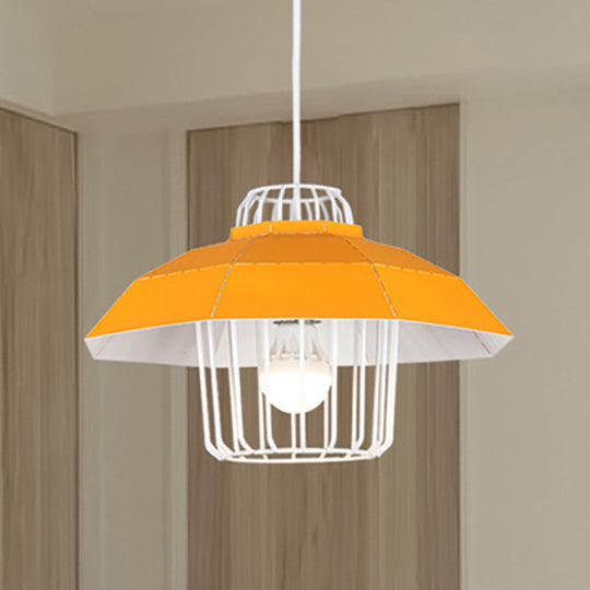 Suspension tambour/bol de style macaron en bleu/orange pour table à manger - Lampe suspendue métallique élégante avec 1 lumière