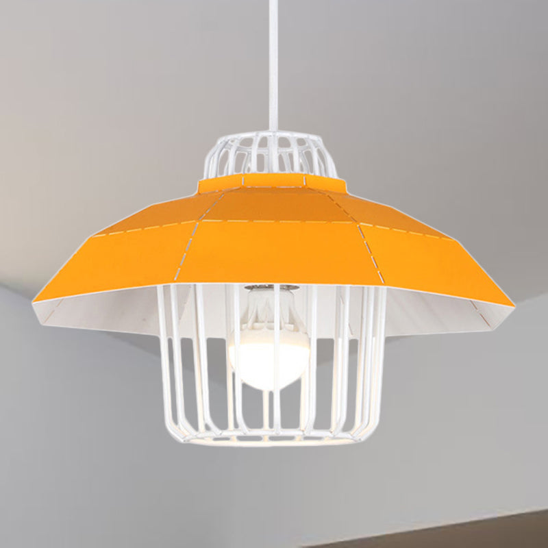 Suspension tambour/bol de style macaron en bleu/orange pour table à manger - Lampe suspendue métallique élégante avec 1 lumière