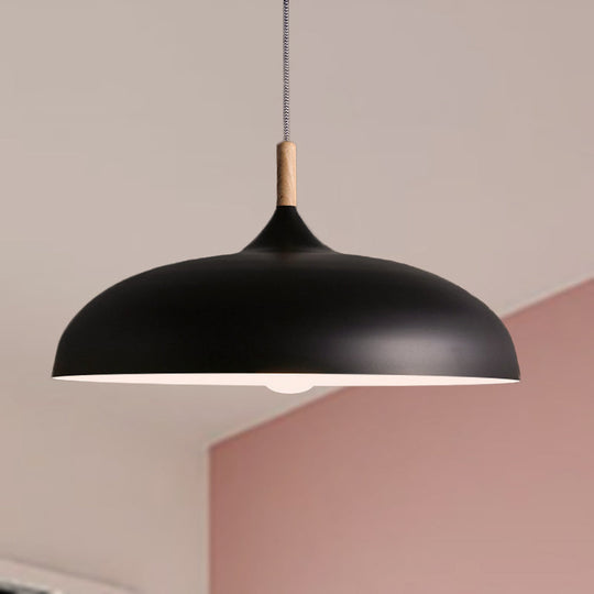 Black/White Retro Dome Pendant Light Fixture with Adjustable Cord - Kitchen Hanging Lamp