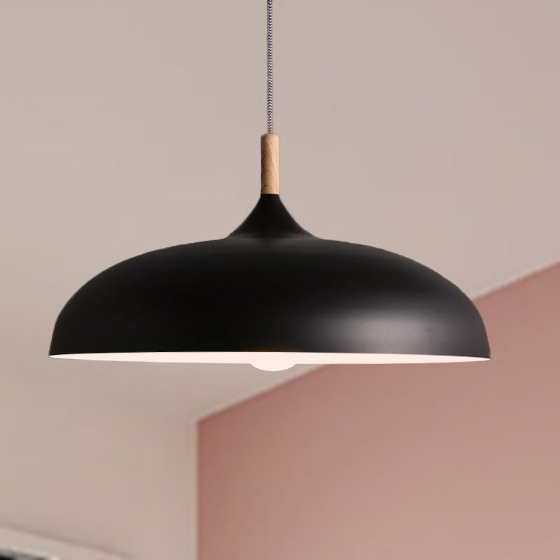Retro Style Black/White Dome Pendant Light Fixture With Adjustable Cord - Metal 1 Bulb Hanging Lamp