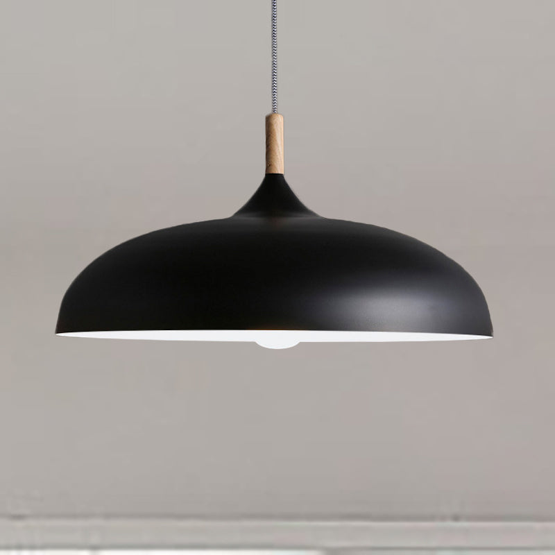 Black/White Retro Dome Pendant Light Fixture with Adjustable Cord - Kitchen Hanging Lamp