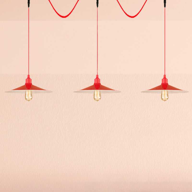 Flared Industrial Style Hanging Lamp Red 3/5 Light Fixture For Kitchen 3 /