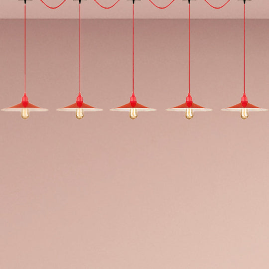 Flared Industrial Style Hanging Lamp Red 3/5 Light Fixture For Kitchen 5 /