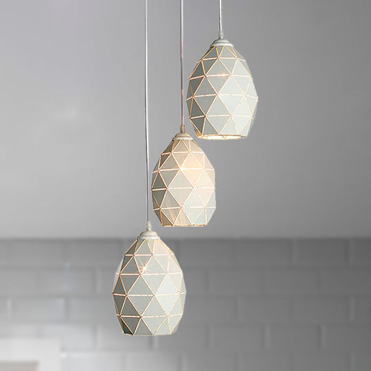 Modern White Geometric Metal Pendant Light - 3-Light Indoor Hanging Ceiling Fixture with Linear/Round Canopy