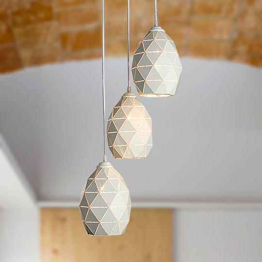 Modern White Geometric Metal Pendant Light - 3-Light Indoor Hanging Ceiling Fixture with Linear/Round Canopy