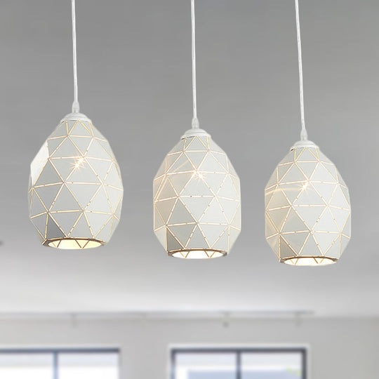 Modern White Geometric Metal Pendant Light - 3-Light Indoor Hanging Ceiling Fixture with Linear/Round Canopy