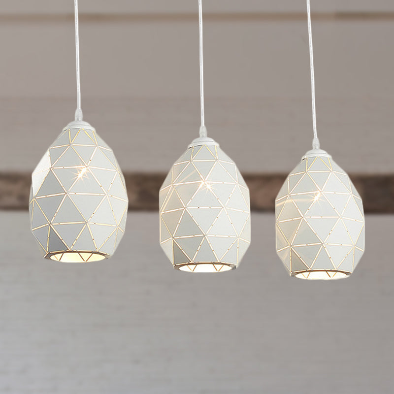 Modern White Geometric Metal Pendant Light - 3-Light Indoor Hanging Ceiling Fixture with Linear/Round Canopy