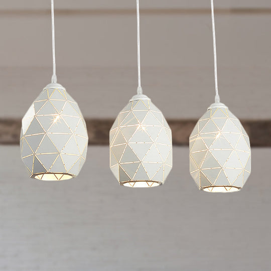 Modern White Geometric Metal Pendant Light - 3-Light Indoor Hanging Ceiling Fixture with Linear/Round Canopy