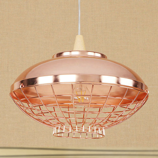 Vintage Metallic Pendant Light - Rose Gold Bowl/Globe/Bottle Shade With Wire Cage For Living Room