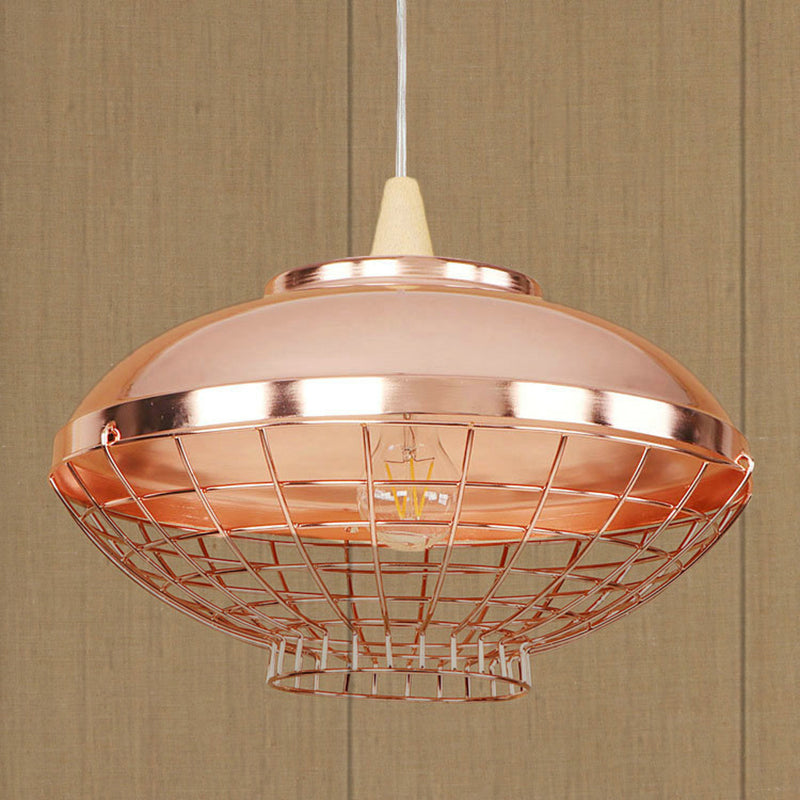Vintage Metallic Pendant Light - Rose Gold Bowl/Globe/Bottle Shade With Wire Cage For Living Room