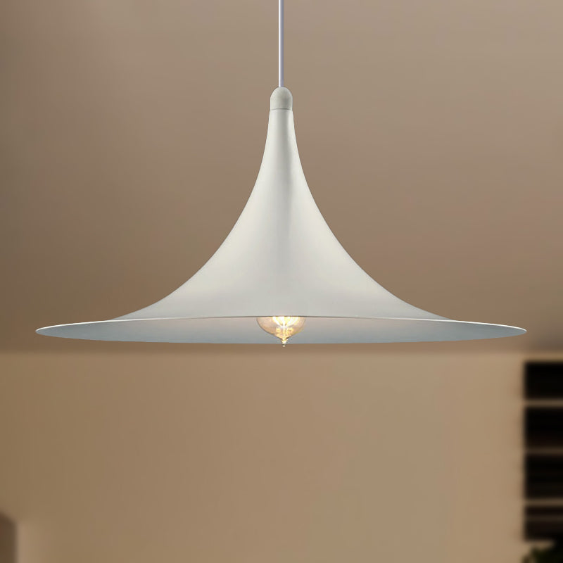 Contemporary Hanging Ceiling Light with Flared Shade - Metallic Pendant Lighting for Bedroom in White/Black