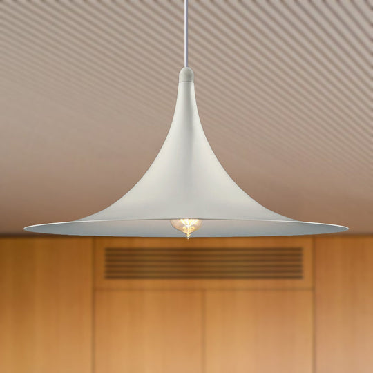 Contemporary Hanging Ceiling Light with Flared Shade - Metallic Pendant Lighting for Bedroom in White/Black