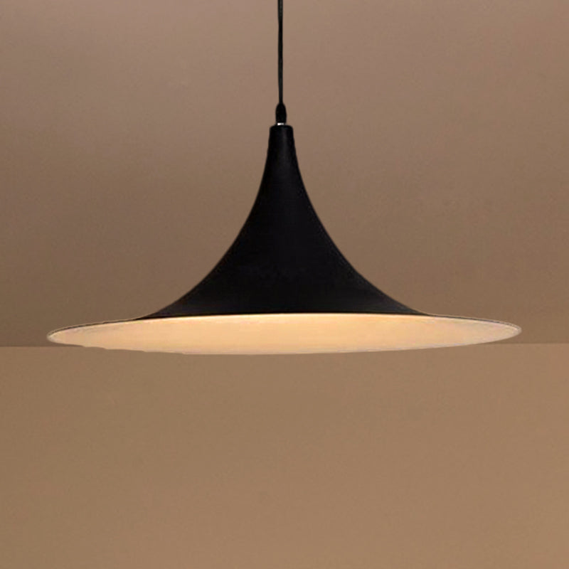 Contemporary Metallic Ceiling Light With Flared Shade - Bedroom Pendant Lighting In White/Black