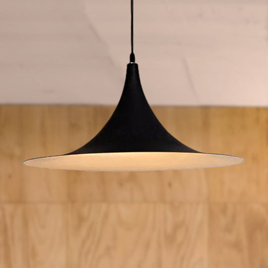 Contemporary Hanging Ceiling Light with Flared Shade - Metallic Pendant Lighting for Bedroom in White/Black