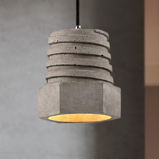 Screw Shape Pendant Light Fixture - Industrial Gray Cement Hanging Lamp for Restaurants - 1 Light