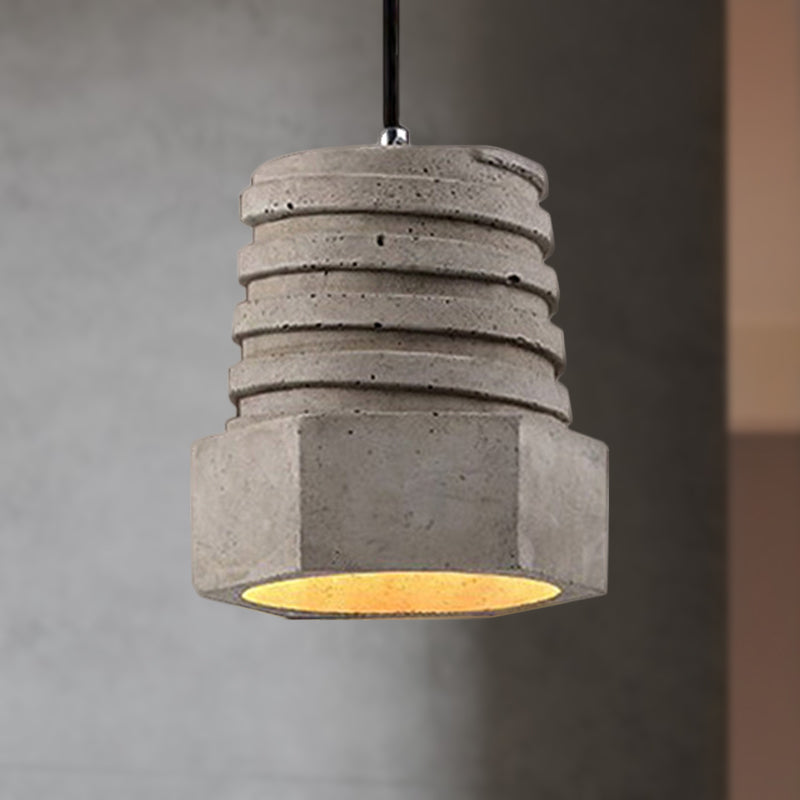 Screw Shape Pendant Light Fixture - Industrial Gray Cement Hanging Lamp For Restaurants Grey