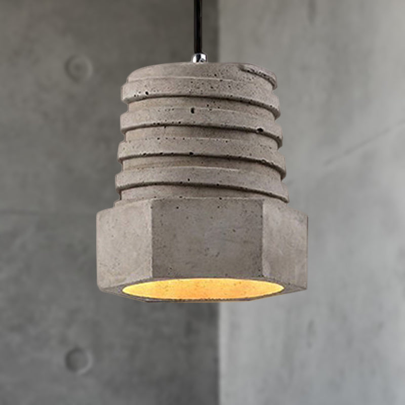 Screw Shape Pendant Light Fixture - Industrial Gray Cement Hanging Lamp For Restaurants