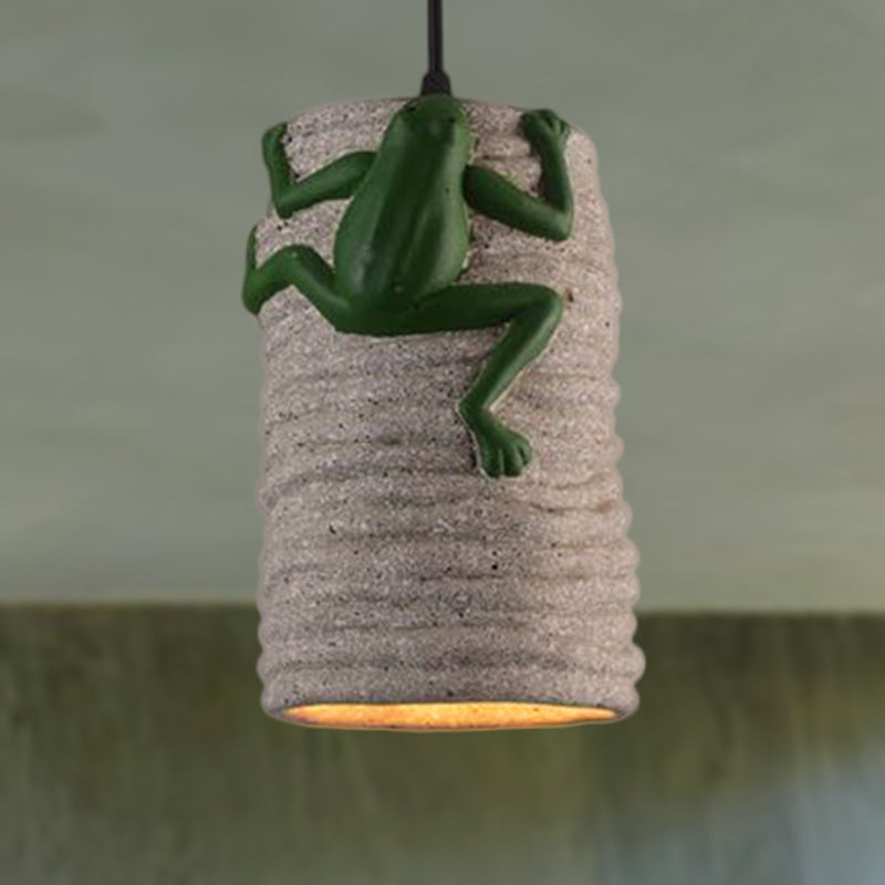 Industrial Frog Deco Cylinder Pendant Light: 1-Light Cement And Resin Lamp In Brass/Black/Grey For