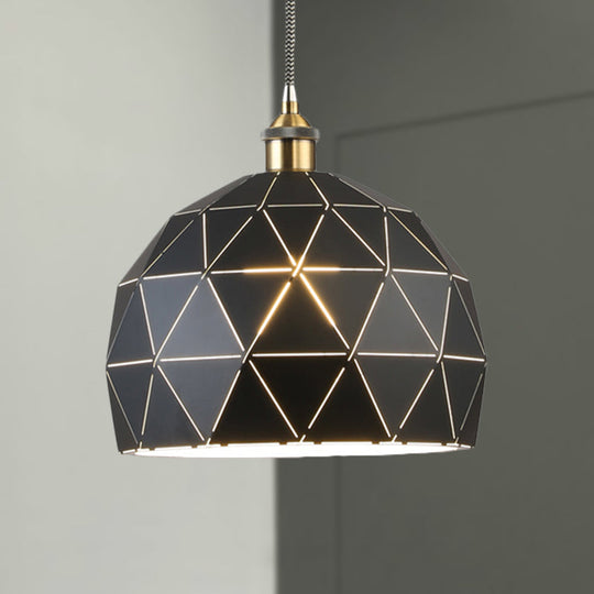 Modern Style Domed Suspension Light with Folded Design - Black/White Metal Hanging Lamp over Table
