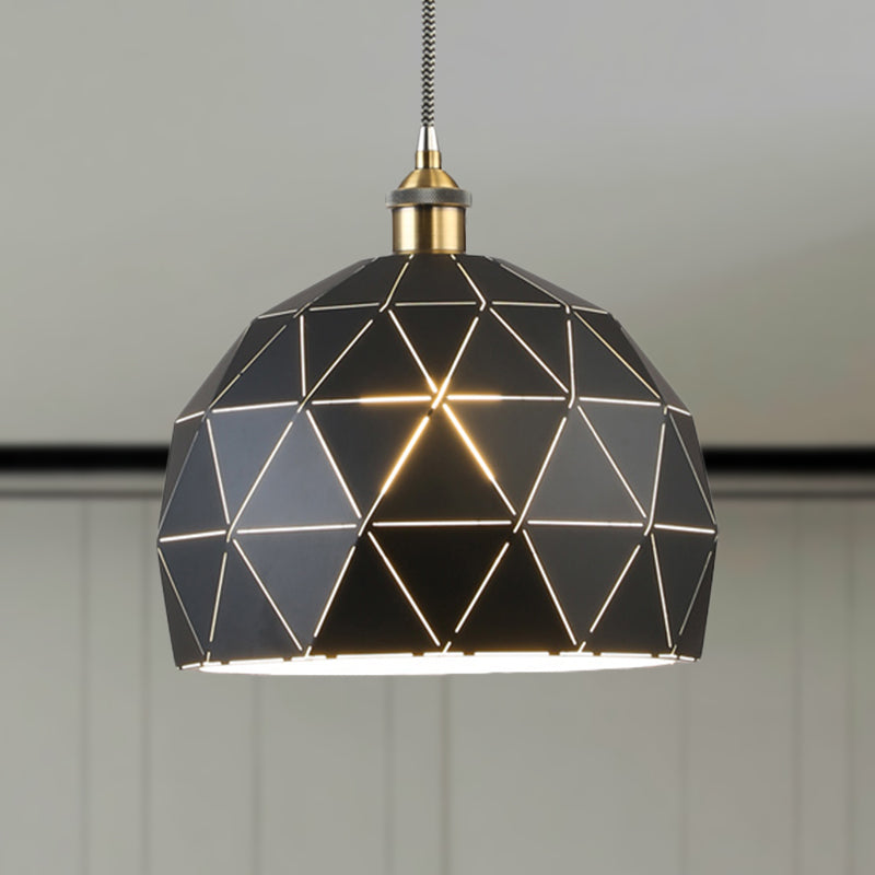 Modern Style Domed Suspension Light with Folded Design - Black/White Metal Hanging Lamp over Table