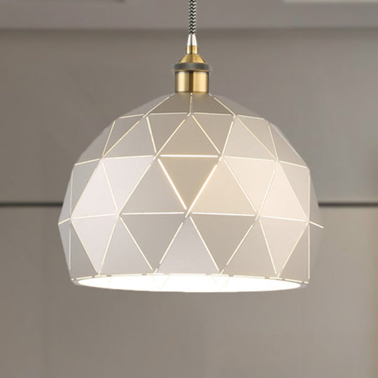 Modern Style Domed Suspension Light with Folded Design - Black/White Metal Hanging Lamp over Table