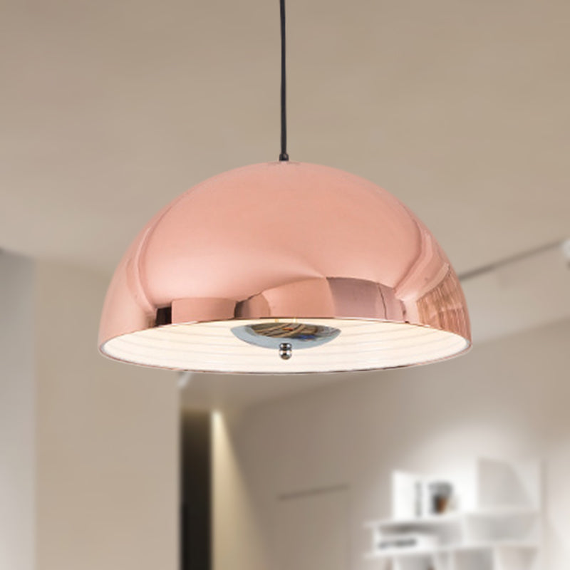 Retro Style Domed Pendant Lamp - 1 Light Rose Gold/Black Ceiling Light for Dining Room