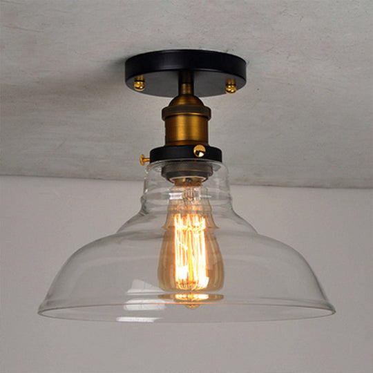 Vintage Barn Semi-Mounted Ceiling Light with Clear/Amber Glass Shade - Ideal for Bedroom, 1 Bulb Fixture