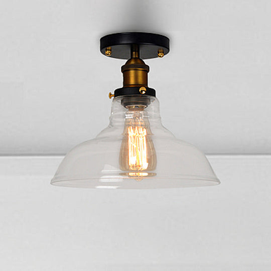 Vintage Barn Semi-Mounted Ceiling Light with Clear/Amber Glass Shade - Ideal for Bedroom, 1 Bulb Fixture