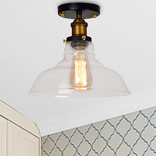 Vintage Barn Semi-Mounted Ceiling Light with Clear/Amber Glass Shade - Ideal for Bedroom, 1 Bulb Fixture