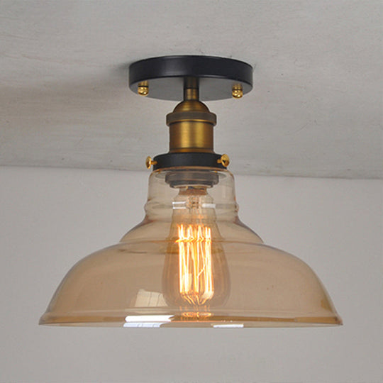 Vintage Barn Semi-Mounted Ceiling Light with Clear/Amber Glass Shade - Ideal for Bedroom, 1 Bulb Fixture