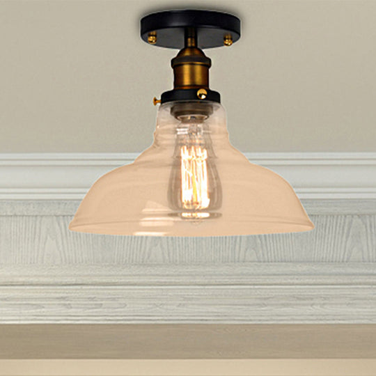 Vintage Barn Semi-Mounted Ceiling Light with Clear/Amber Glass Shade - Ideal for Bedroom, 1 Bulb Fixture