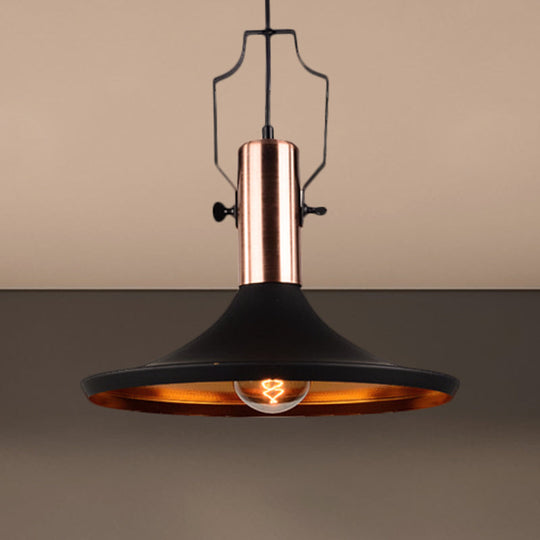 1-Bulb Pendant Light: Adjustable Metallic Hanging Ceiling Light In Black With Cone/Urn/Flared Shade