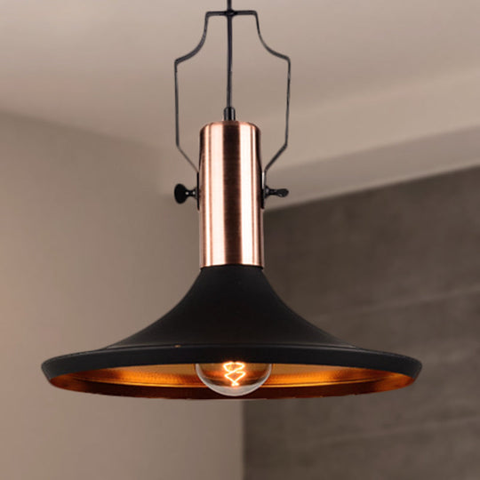 Black Metallic Pendant Light with Cone/Urn/Flared Shade - Adjustable Cord