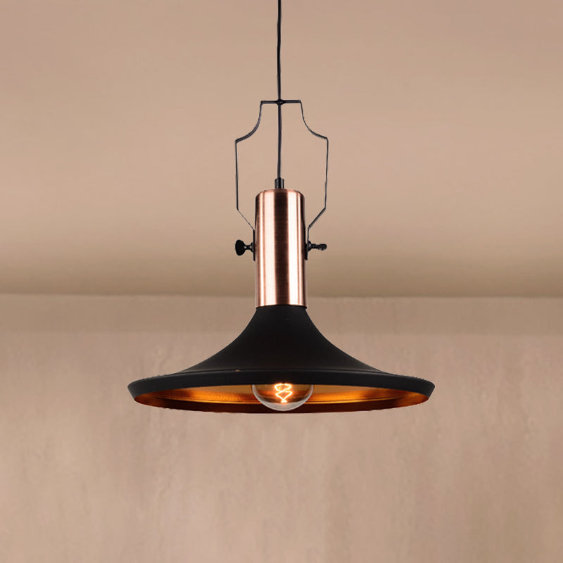Black Metallic Pendant Light with Cone/Urn/Flared Shade - Adjustable Cord