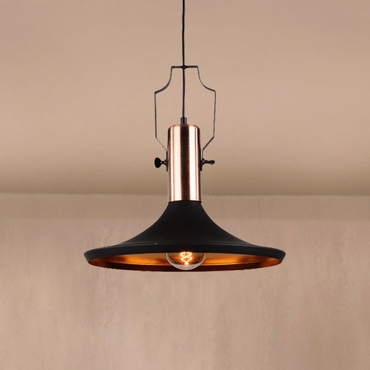 1-Bulb Pendant Light: Adjustable Metallic Hanging Ceiling Light In Black With Cone/Urn/Flared Shade