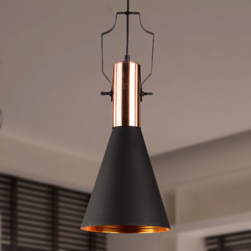 Black Metallic Pendant Light with Cone/Urn/Flared Shade - Adjustable Cord