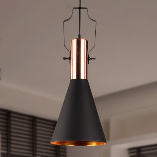 1-Bulb Pendant Light: Adjustable Metallic Hanging Ceiling Light In Black With Cone/Urn/Flared Shade