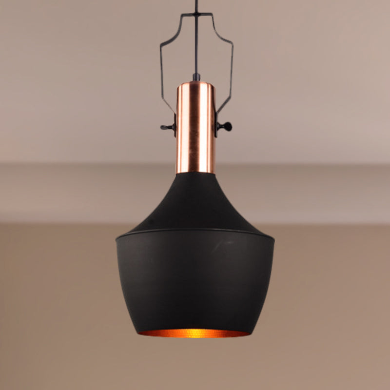 Black Metallic Pendant Light with Cone/Urn/Flared Shade - Adjustable Cord