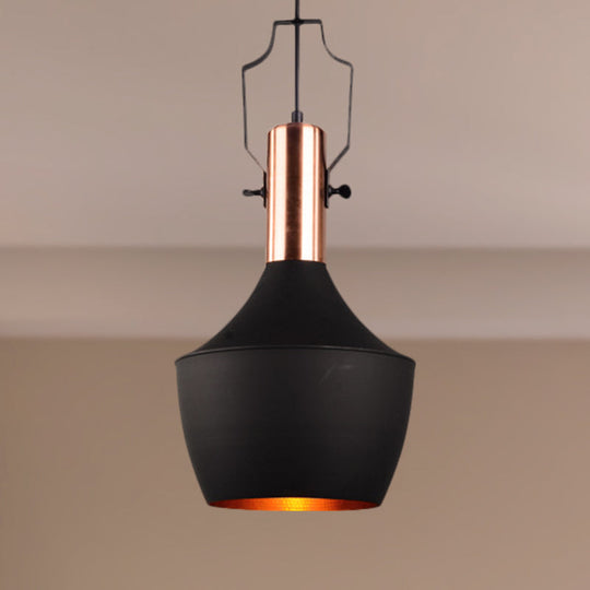 Black Metallic Pendant Light with Cone/Urn/Flared Shade - Adjustable Cord