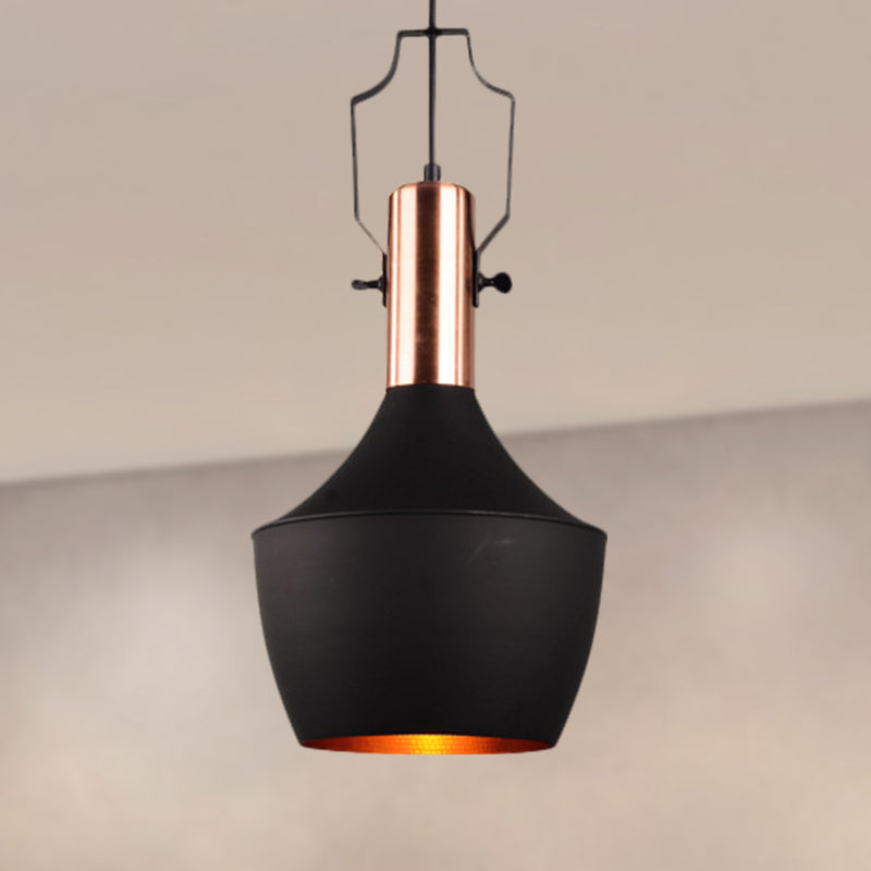 1-Bulb Pendant Light: Adjustable Metallic Hanging Ceiling Light In Black With Cone/Urn/Flared Shade