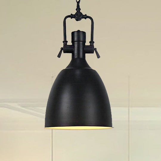 Domed Metallic Ceiling Pendant - 11"/14.5" Width - Industrial 1 Head - Black