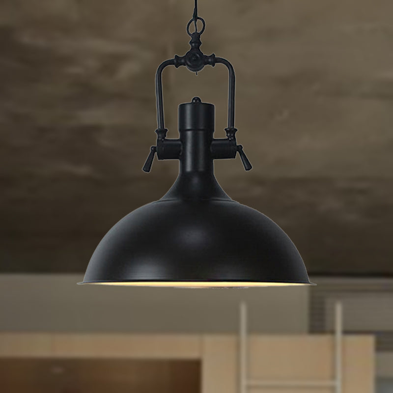 Industrial Domed Metallic Ceiling Pendant Light For Coffee Shops - 1 Head 11/14.5 Width In Black /