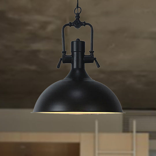 Industrial Domed Metallic Ceiling Pendant Light For Coffee Shops - 1 Head 11/14.5 Width In Black /